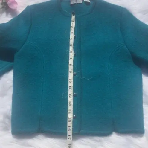 Carroll Reed 100% Wool Teal Button Down Cardigan Blue Size 8