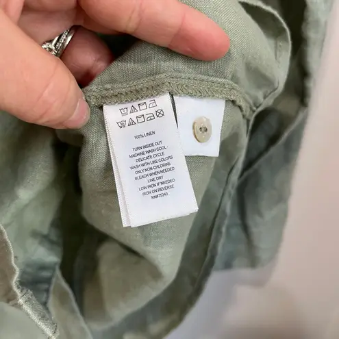 Sigrid Olsen 100% Linen Shirt Size L Green Button Up Coastal Grandma Chic