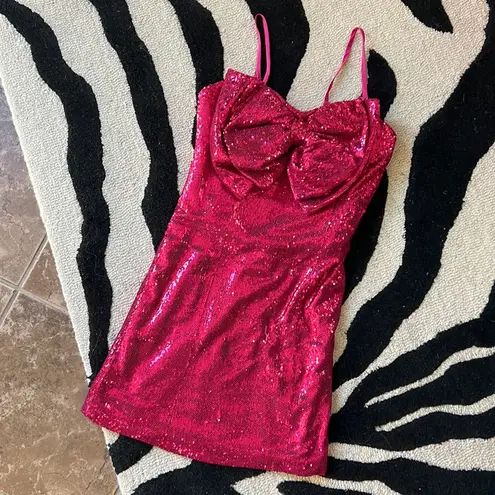 NWT Ronny Kobo Hot Pink Sequin Bow Mini dress Size XS