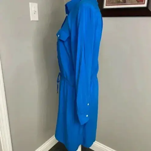 Ralph Lauren Lauren  Petite Royal Blue Dress Button Down Drawstring Size 12 P