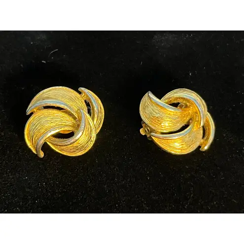 Givenchy VTG Clip On Earrings Gold Tone Swirl Glam Regency Signed