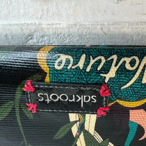 Sakroots Wallet Zip Around Artist Circle Peace Bird Floral Embroidered Black