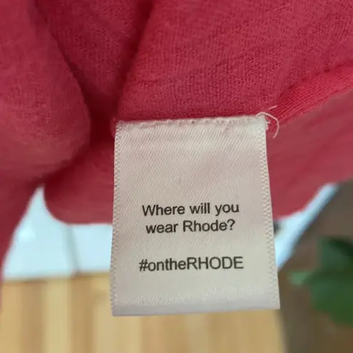 RHODE Harper Smocked Off‎ Shoulder Puff Sleeve Hot Pink Midi Dress Gauze Cotton