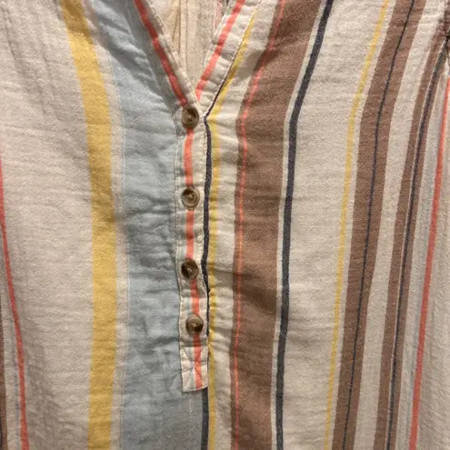 Time and Tru Womens Cotton Gauze Striped Sleeveless Collared Button Up Shirt L White Size L