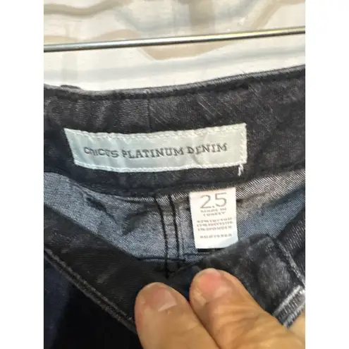 Chicos Platinum Denim Jeans Size 2.55 Black Wash Riding Zip Ankle Womens