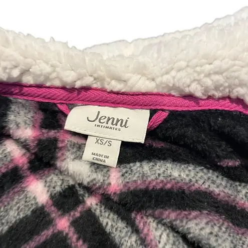 Jenni Intimates Women's XS/S Hooded Plaid Fleece Robe Multicolor Comfy Lounge Black