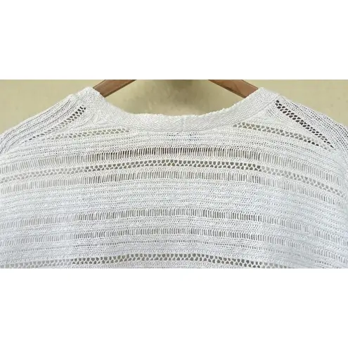 Kinross White Open Knit 100% Cotton Cardigan M Resort Coastal Lightweight Layer Size M