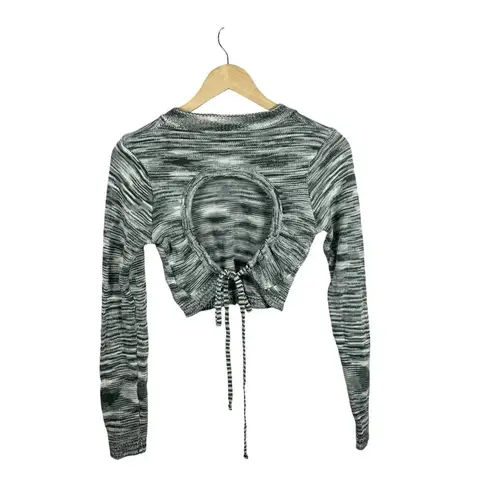 Edikted NWOT Medina Knit Open Back Cropped Sweater in Grey/White Size L