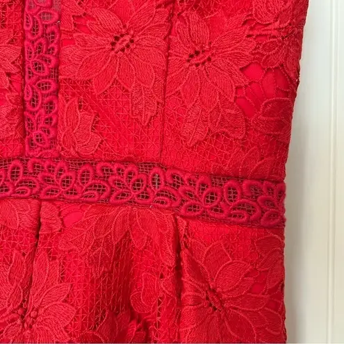 Nicholas Floral Lace Rouleau Ball Dress in Hibiscus Red Size 6