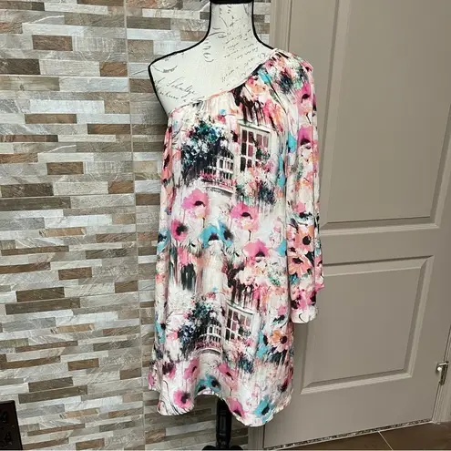 Tolani Elaine Cream One Shoulder Pure Silk Dress Sz L