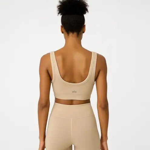 ALO Tan Sleeveless Knit Pullover Activewear Yoga Sports Bra Crop Tank Top Size S