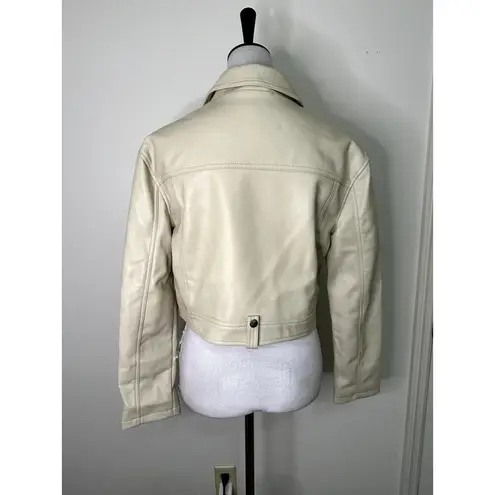 Topshop  Women's Cream Faux Leather Moto Jacket 2 NWOT