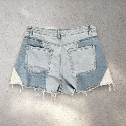 SO Goods For Life Patchwork Denim Shorts Juniors' 11/30W Shortie Blue Y2K Frayed Size undefined