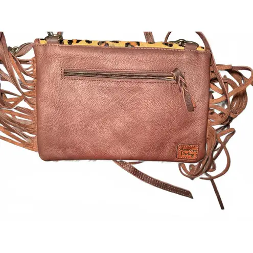 American Darling Envelope Hand Tooled Hair On Leather Crossbody Bag Brown
