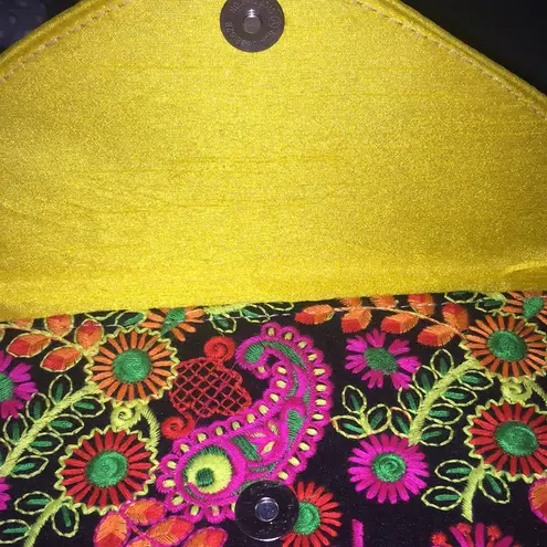 Handmade Black, Yellow, & Pink, Embroidered Purse Clutch
