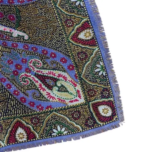 Oscar de la Renta Purple Wool Printed Sparkly Scarf fringe edges 30in Vintage