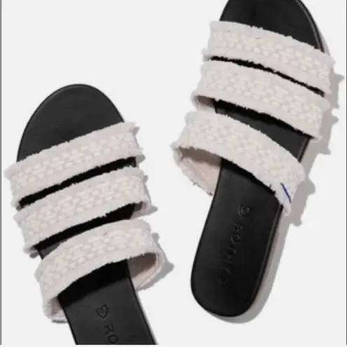 ROTHY’S retired triple band seashell fringe white slip on flat sandals Sz 10