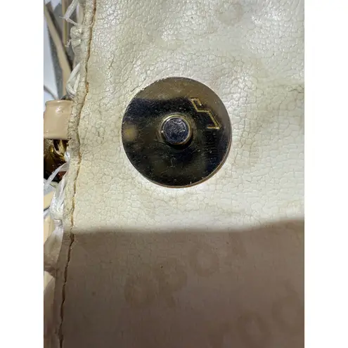 Rodo Raffia Crochet Clutch Handbag Gold Chain Tassel Ivory Evening Bag White