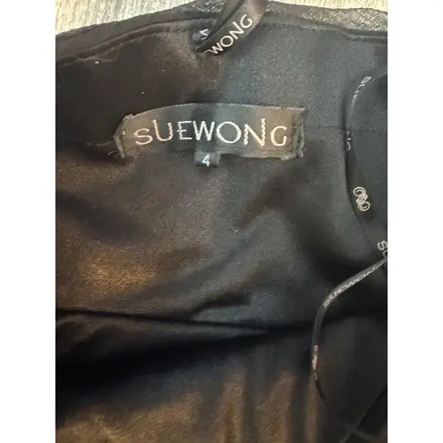 Sue Wong Black Strapless Cocktail Dress Textured Floral Rosettes Size 4