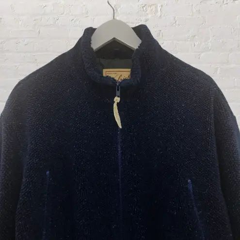 Woolrich Jacket L Vintage Sherpa Fleece Full Zip Navy Blue Cinched Waist