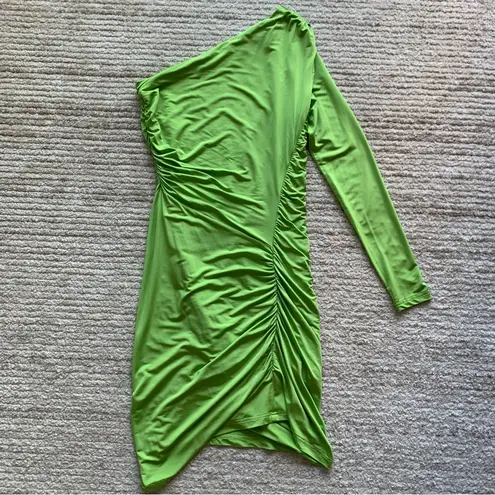 Atlein One Shoulder Ruched Dress Lime Green Size Small