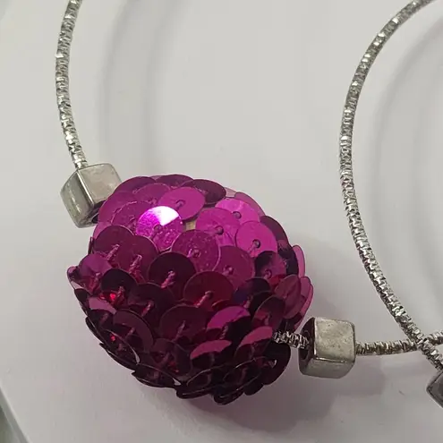 Large Silver Statement Hoop Earrings with Fuchsia Pink Sequin Disco Ball New