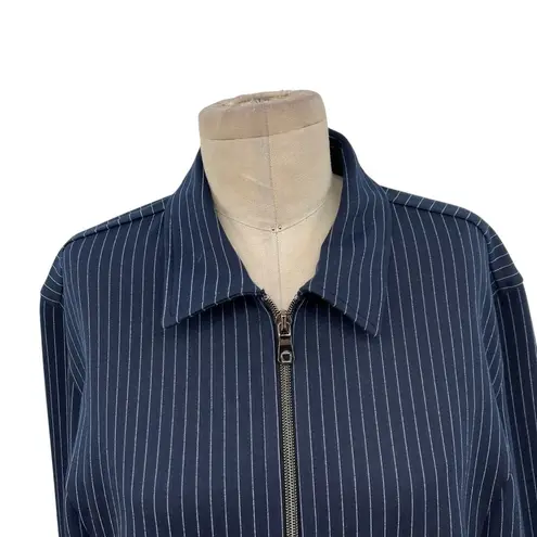 Anatomie Travel Jacket Long Sleeve Zip Collared Pinstripe Navy Blue Size XL