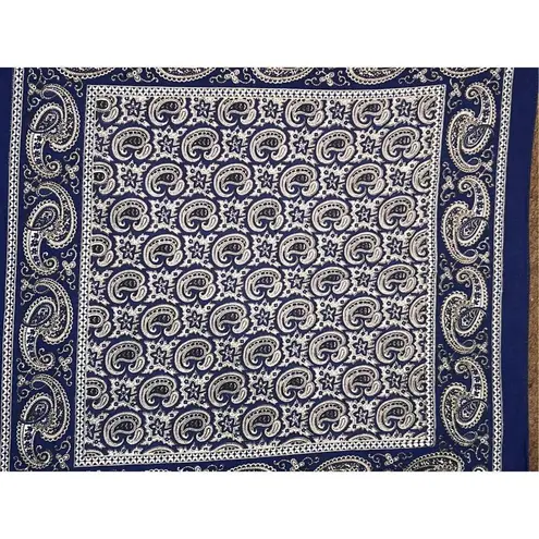 Vtg 1970s Western Paisley Pocket Square Bandana Head Wrap Navy & White Blue