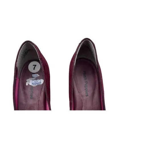 Hush Puppies Size 7.5 Burgundy Suede Slip-On Shoes Embroidered Detail