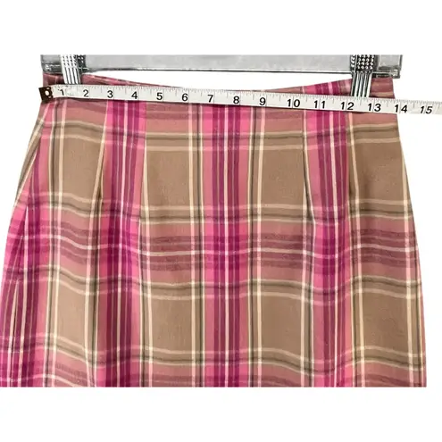 Vintage JG Hook Pencil Skirt 2 Petite Pink Plaid Wool Lined Smart Casual Preppy Size 2P