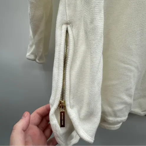 Michael Kors Off White Cream Knit Shark Bite 3/4 Sleeve Pullover Sweater Sz M Size M