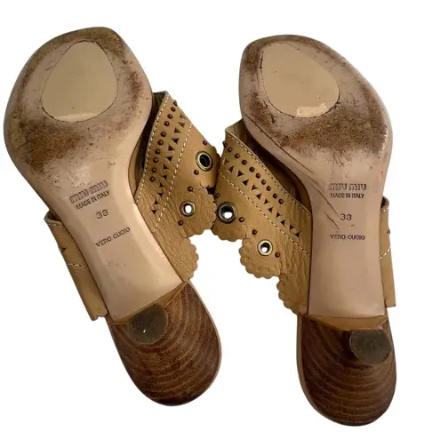 Miu Miu  kitten heel Y2K leather grommet studded sandals brown sz 38 - Image 4