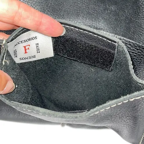 Faiez Halabi Buenos Aires Womens Pebbled Leather Shoulder Hobo Bag Black Small