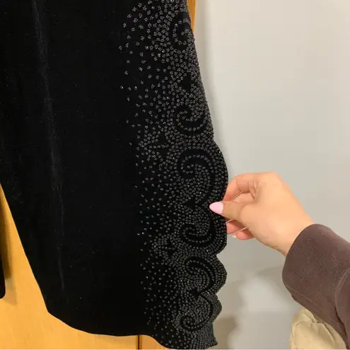 Tadashi Shoji Tadashi Vintage Wide Leg Black Velvet Pants with Embroidery - Size Small