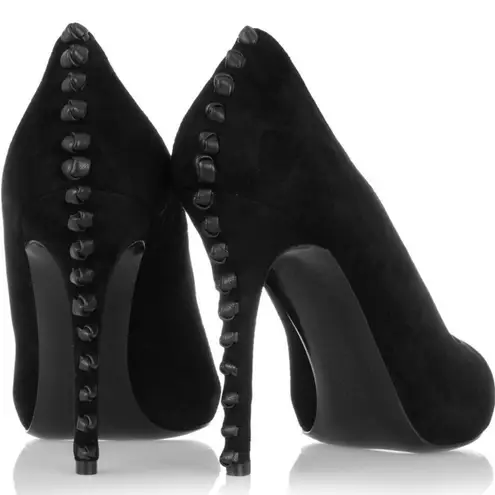 Alexander McQueen knotted leather-trimmed black suede pumps IT 36 US 6