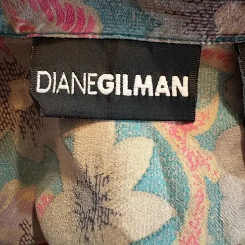 Diane Gilman Pink and Green Button Down Shirt Floral Design 100% silk