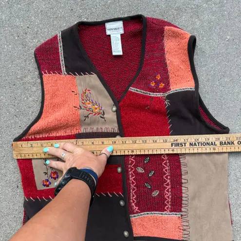 90s Y2K chenille yarn knit patchwork sampler boho warm tone color sweater vest Red Size undefined