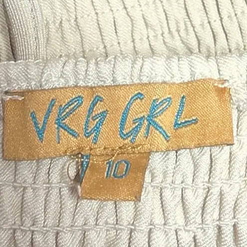 VRG GRL Cream Lace Up Smocked Sleeveless Bustier Corset Crop Tank Top Size 10