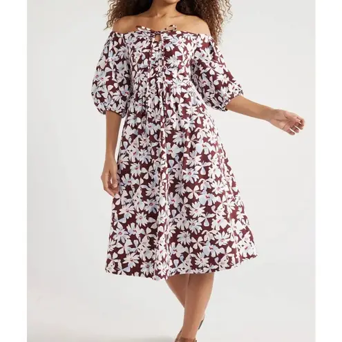 Free Assembly puff sleeve midi floral dress size large Brown