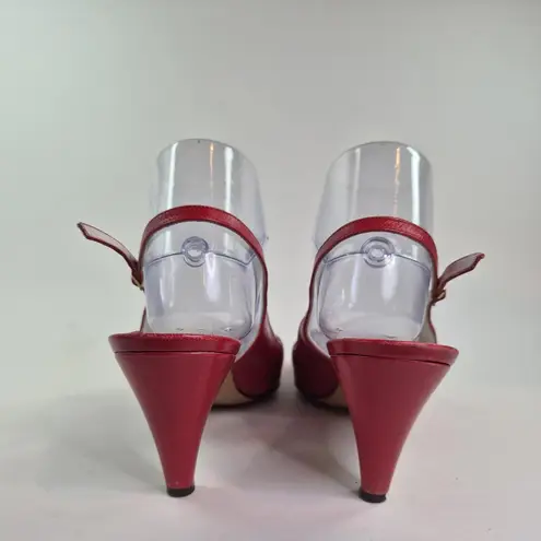 Bruno Magli Red Vintage Leather Slingback Heels Peep Made in Italy Size 8