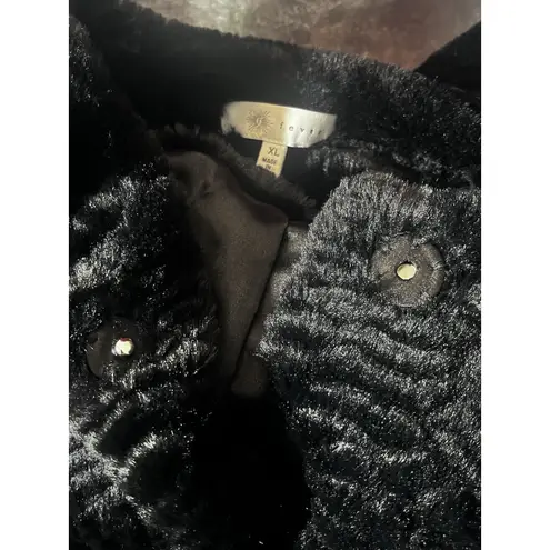 Fever Womens Faux Fur Coat Round Neck Long Sleeves Black Size XL NWT One Snap