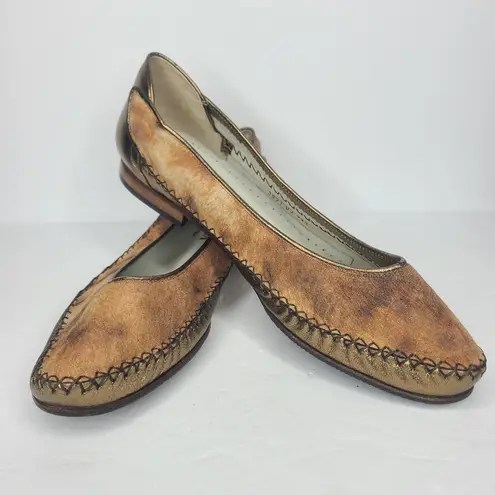 Bottega Veneta Bottega Veneta Two Tone Stitch Detail Bronze Tan Flats Size 43.5