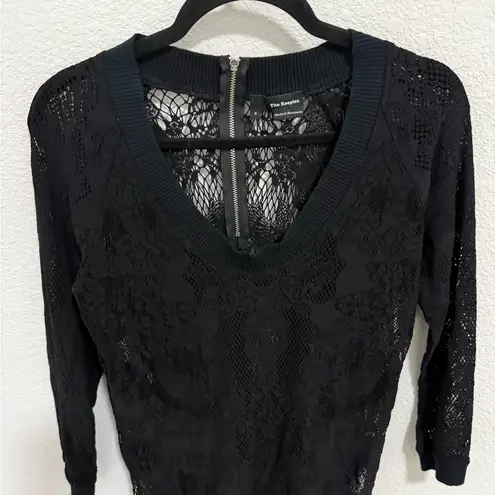 The Kooples Stretch Black Lace Sheer Scoop Neck 3/4 Sleeve Top Size S Small
