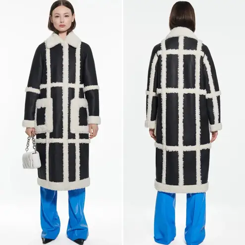 Stand Studio Patrice Long Faux Leather Shearling Coat Size Small US (36 FR) Black