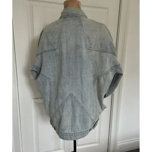 Pistola Womens Denim Oversize Jacket Sun Bleached Distressed Blue Sz XS/S