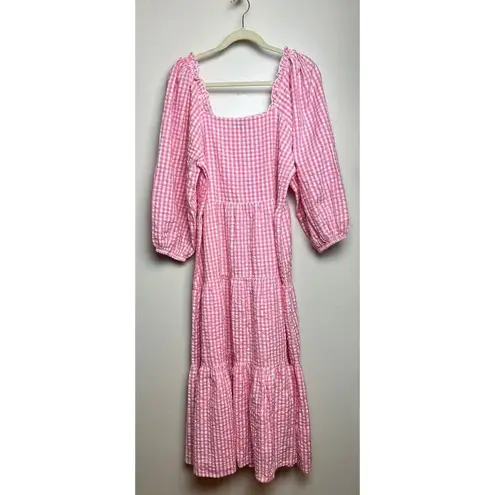 Madison Mathews Pink Gingham Maxi Dress Sz. L Size L