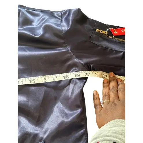 CHRLDR 100% Satin Bomber Jacket with Embroidered Chinese Dragon Blue Size M