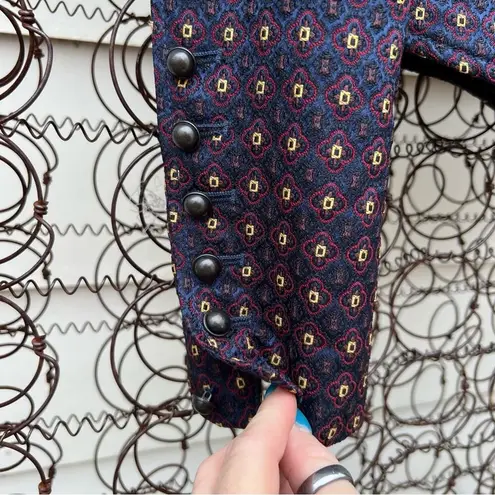 Free People  Shrunken Jacquard Jacket Blazer Navy Maroon Geometric SMALL