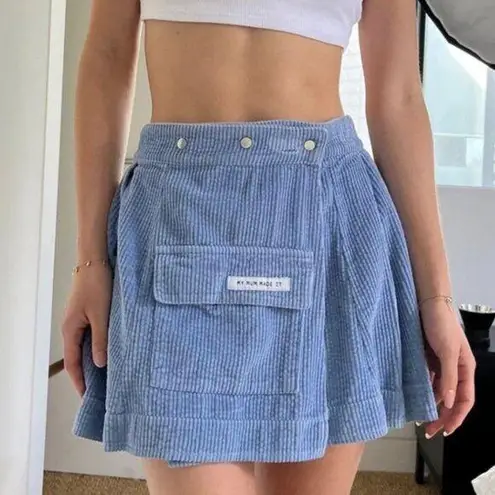 My Mum Made It Baby Blue Quilted Pocket Pleated Corduroy Skirt Womens M/L Size M