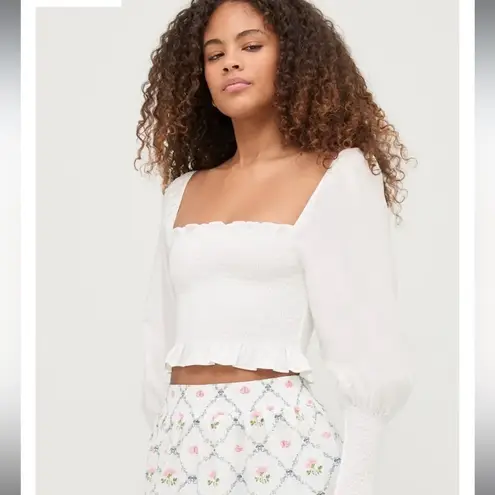 Hill House Home The Grace Nap Top White Smocked Square Neck Puff Sleeve S NWT